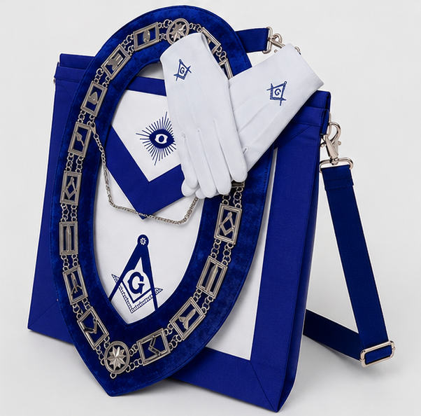 Masonic Regalia 3-Piece Set - Chain Collar, Apron & Gloves with Square & Compass - Image 4