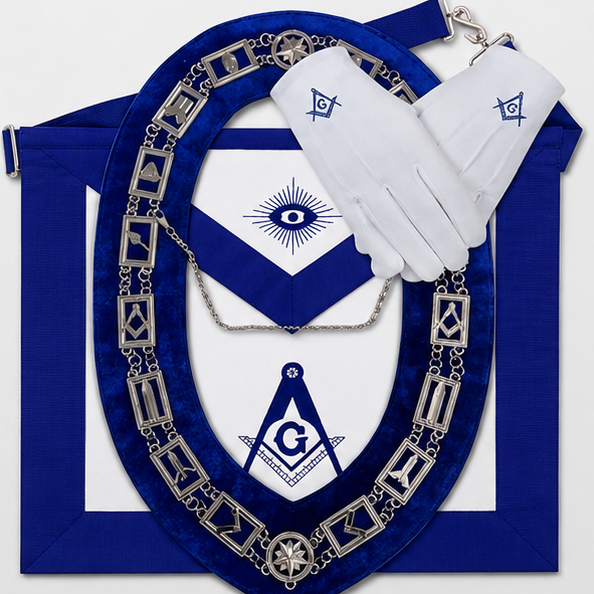 Masonic Regalia 3-Piece Set - Chain Collar, Apron & Gloves with Square & Compass - Image 5