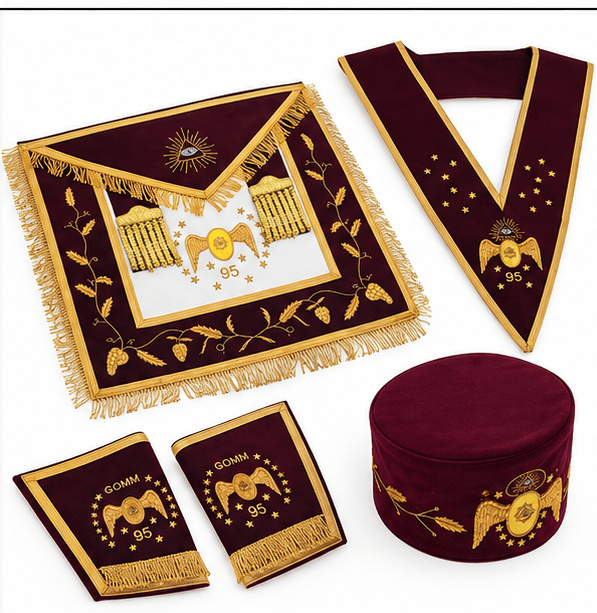 Maroon & Gold Masonic 95th Degree Regalia Set – Apron, Collar, Cuffs & Cap - Image 4