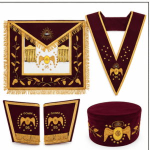 Maroon & Gold Masonic 95th Degree Regalia Set – Apron, Collar, Cuffs & Cap