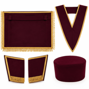 Alternative view of Maroon & Gold Masonic 95th Degree Regalia Set – Apron, Collar, Cuffs & Cap