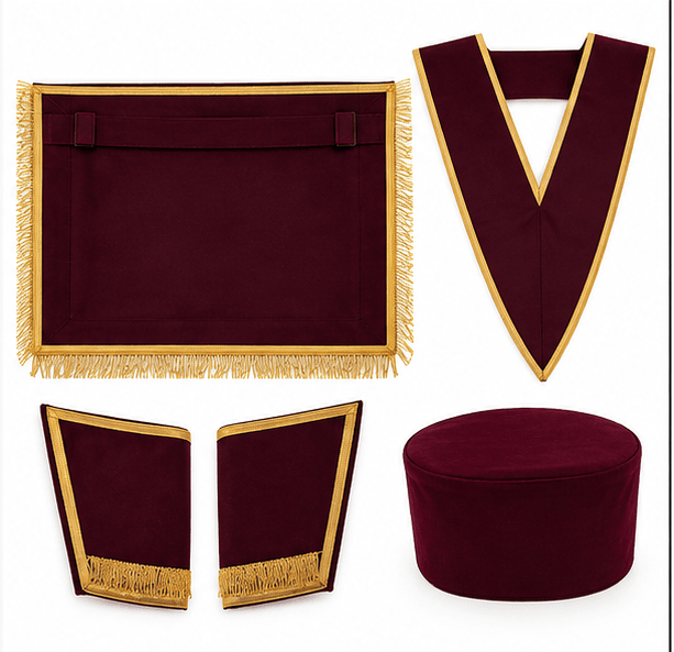 Maroon & Gold Masonic 95th Degree Regalia Set – Apron, Collar, Cuffs & Cap - Image 2