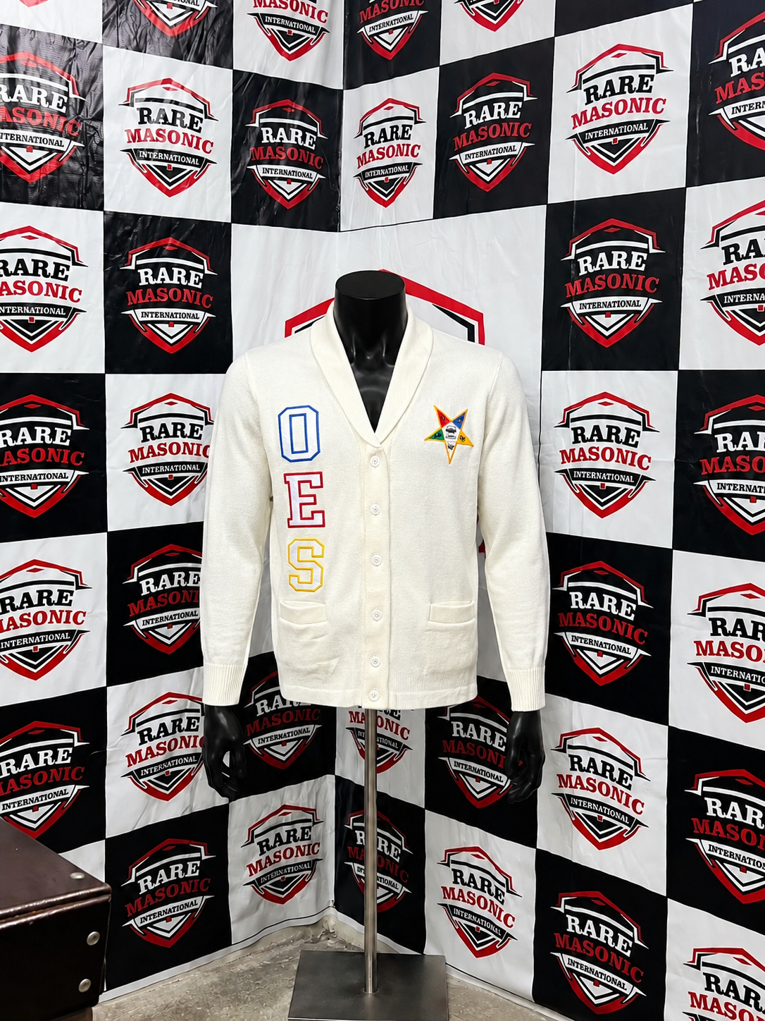Order of the Eastern Star (OES) Cream Knit Cardigan Sweater - Shawl Collar