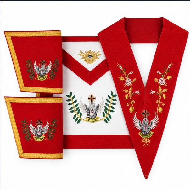 Masonic Rose Croix Regalia Set – Apron, Cuffs & Collar with Pelican Embroidery