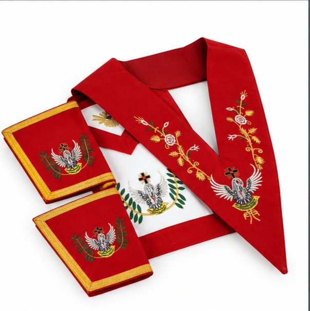 Masonic Rose Croix Regalia Set – Apron, Cuffs & Collar with Pelican Embroidery - Image 4