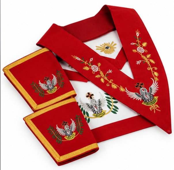 Masonic Rose Croix Regalia Set – Apron, Cuffs & Collar with Pelican Embroidery - Image 2