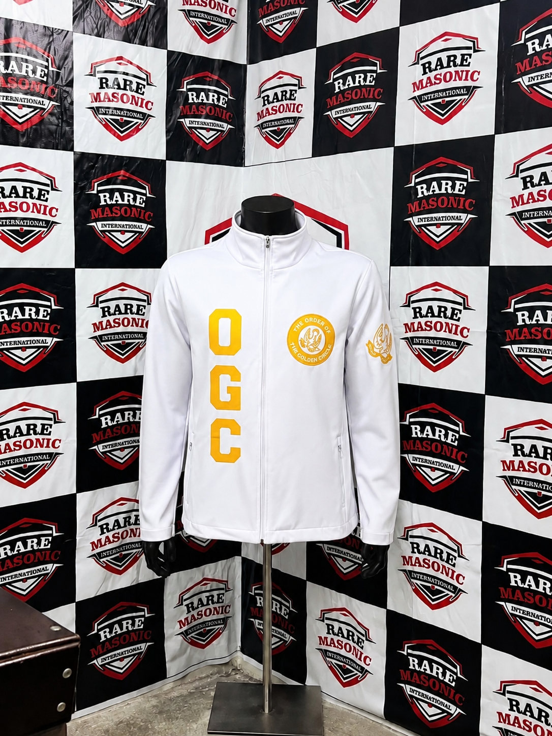 White & Gold Track Jacket – "OGC" Embroidered Custom Zip-Up Jacket