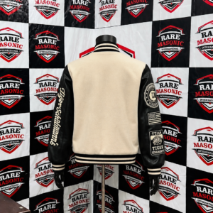 Alternative view of Cream & Black Varsity Letterman Jacket – "S" Chenille Patch Custom Baseball Jacket