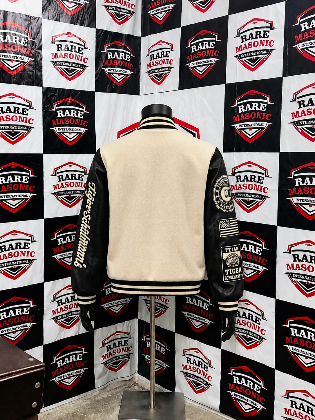Cream & Black Varsity Letterman Jacket – "S" Chenille Patch Custom Baseball Jacket - Image 2