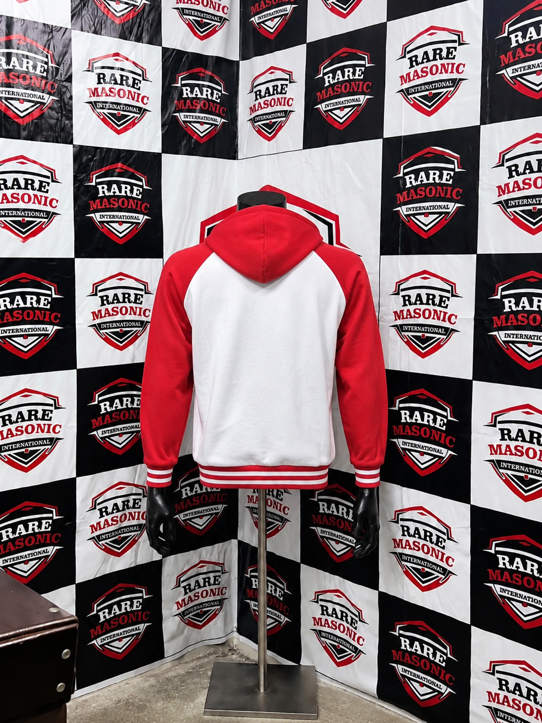 Order of the Eastern Star (OES) White & Red Raglan Hoodie - Multi-Color Letters & Emblem - Image 2