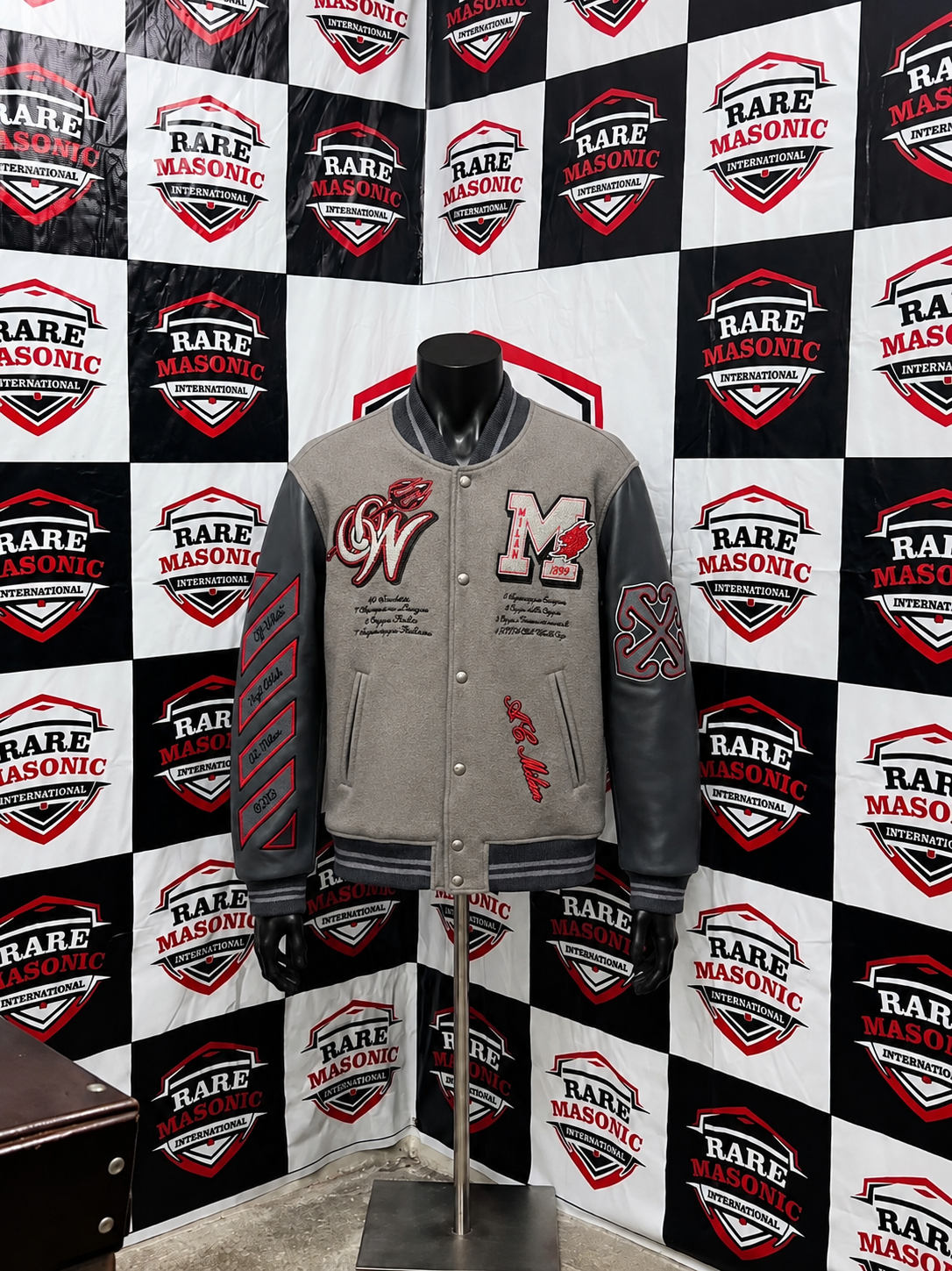 Grey & Charcoal Varsity Letterman Jacket – "Milan 1899" Embroidered Custom Baseball Jacket