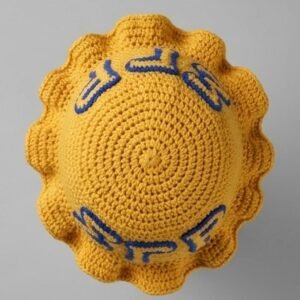 Alternative view of Sigma Gamma Rho ΣΓΡ Ruffled Crochet Bucket Hat - Gold & Blue Knitted Greek Letters
