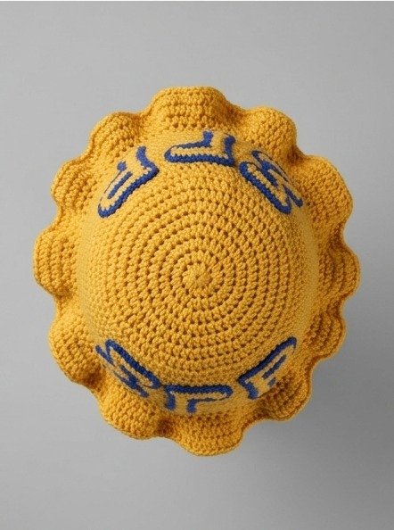 Sigma Gamma Rho ΣΓΡ Ruffled Crochet Bucket Hat - Gold & Blue Knitted Greek Letters - Image 2