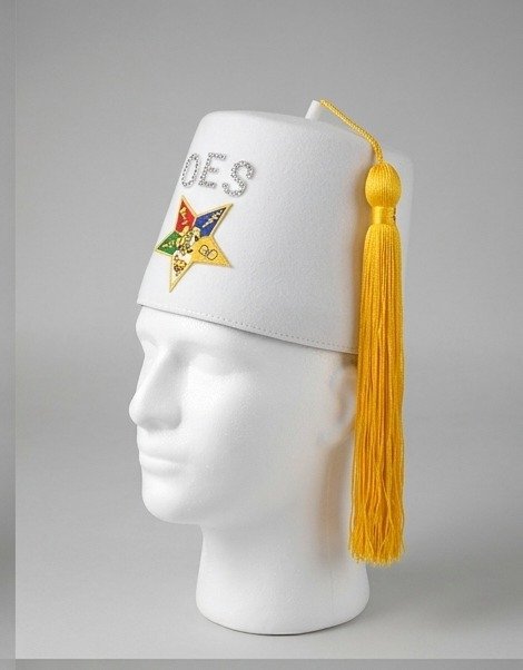 Order of the Eastern Star (OES) White Fez Cap with Gold Tassel - Image 2