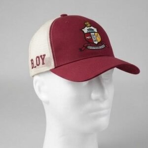 Alternative view of Maroon & Cream Trucker Cap with Fraternity Crest Emblem - Mesh Back Snapback