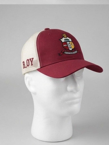 Maroon & Cream Trucker Cap with Fraternity Crest Emblem - Mesh Back Snapback - Image 2