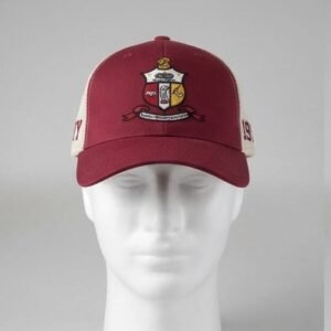 Maroon & Cream Trucker Cap with Fraternity Crest Emblem - Mesh Back Snapback