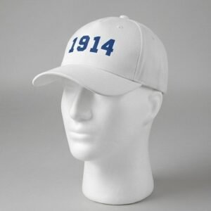 Alternative view of 1914 White Baseball Cap - Blue Embroidered Varsity Number Dad Hat