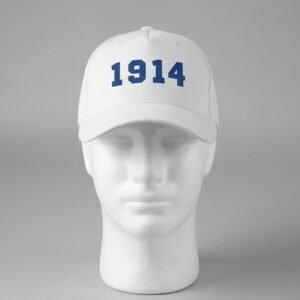 1914 White Baseball Cap - Blue Embroidered Varsity Number Dad Hat