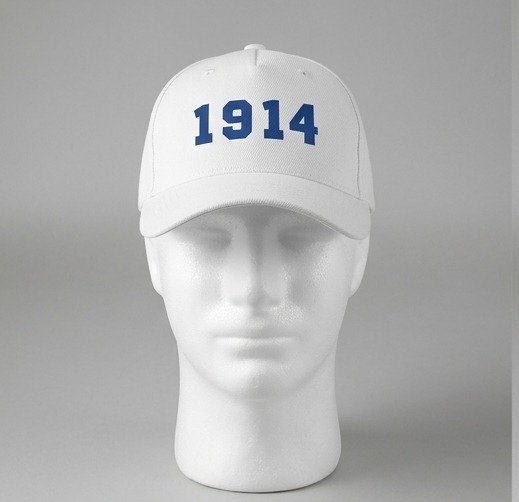 1914 White Baseball Cap - Blue Embroidered Varsity Number Dad Hat
