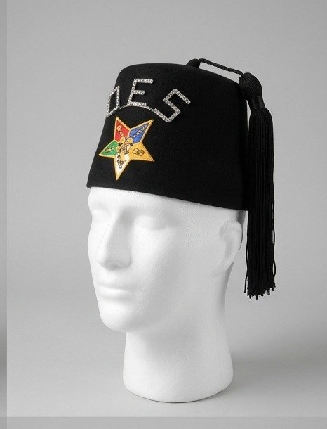 Order of the Eastern Star (OES) Black Fez Cap with Rhinestone Lettering & Black Tassel - Image 3