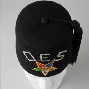 Alternative view of Order of the Eastern Star (OES) Black Fez Cap with Rhinestone Lettering & Black Tassel