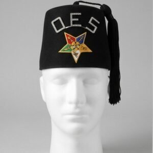 Order of the Eastern Star (OES) Black Fez Cap with Rhinestone Lettering & Black Tassel