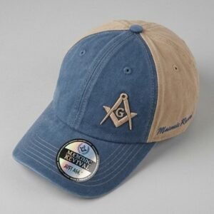 Alternative view of Masonic Square & Compass Washed Denim Dad Hat - Blue & Tan