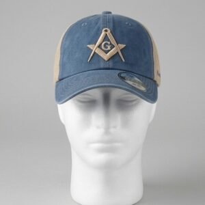 Masonic Square & Compass Washed Denim Dad Hat - Blue & Tan