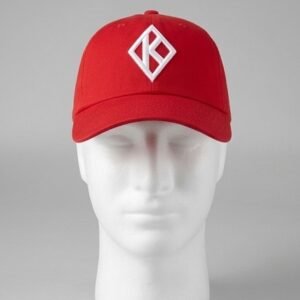 Red Baseball Cap with White Diamond "K" Embroidered Emblem