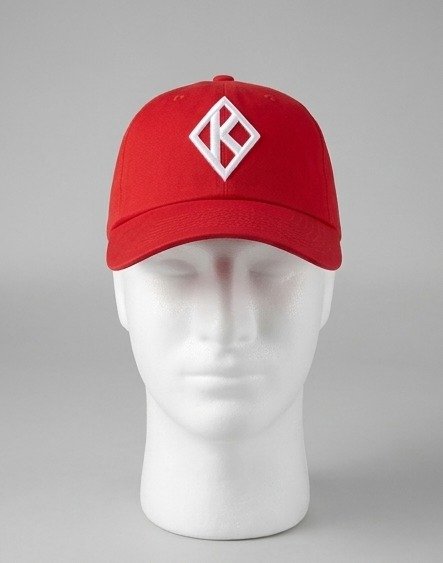 Red Baseball Cap with White Diamond "K" Embroidered Emblem