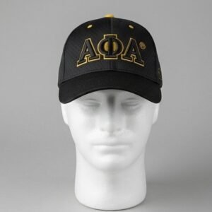 Alpha Phi Alpha ΑΦΑ Black Mesh Baseball Cap - Gold Outline 3D Embroidered Letters