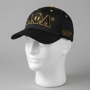 Alternative view of Alpha Phi Alpha ΑΦΑ Black Mesh Baseball Cap - Gold Outline 3D Embroidered Letters