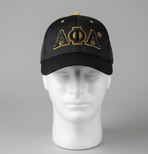 Alpha Phi Alpha ΑΦΑ Black Mesh Baseball Cap - Gold Outline 3D Embroidered Letters