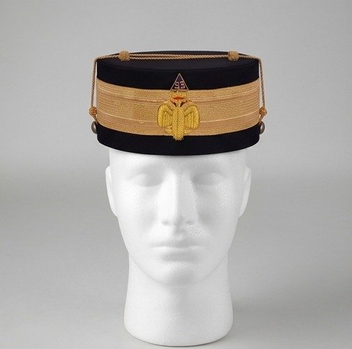 Scottish Rite 33rd Degree Black Crown Cap with Double-Headed Eagle Emblem - Masonic Regalia