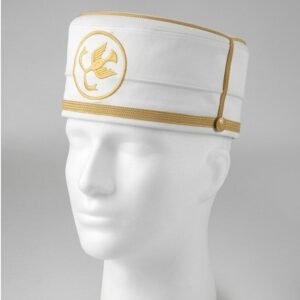 Alternative view of White Ceremonial Crown Cap with Gold Braid Trim - Masonic Regalia