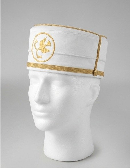 White Ceremonial Crown Cap with Gold Braid Trim - Masonic Regalia - Image 2