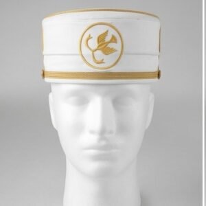 White Ceremonial Crown Cap with Gold Braid Trim - Masonic Regalia