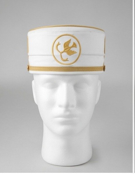 White Ceremonial Crown Cap with Gold Braid Trim - Masonic Regalia