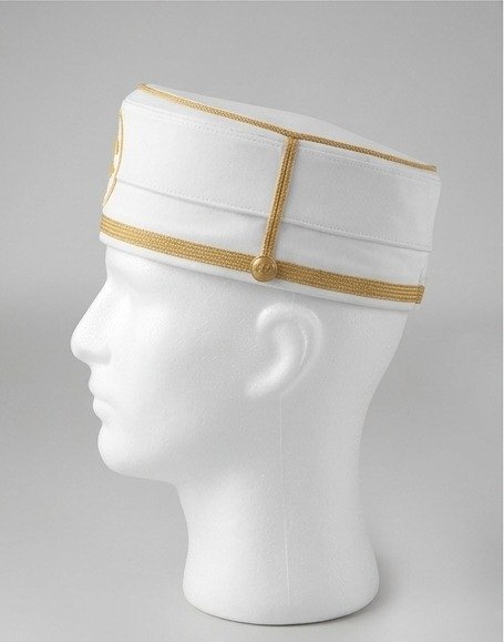 White Ceremonial Crown Cap with Gold Braid Trim - Masonic Regalia - Image 3