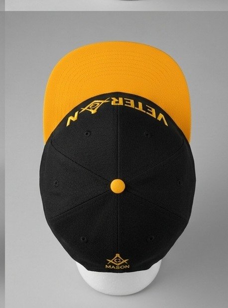 Masonic Veteran Gold Embroidered Snapback Cap - Black & Gold - Image 2