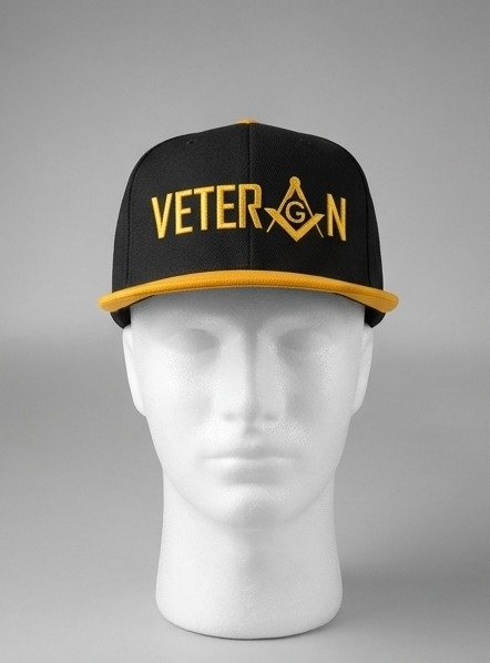 Masonic Veteran Gold Embroidered Snapback Cap - Black & Gold