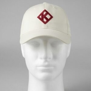 Cream Baseball Cap with Red Diamond "K" Embroidered Emblem