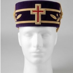 Purple Velvet Ceremonial Crown Cap with Gold Cross Emblem - Knights Templar Regalia
