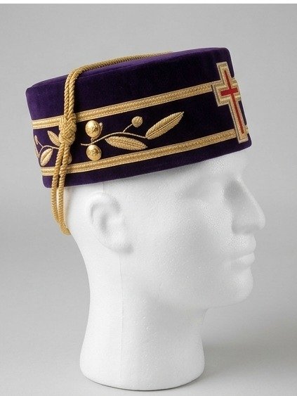 Purple Velvet Ceremonial Crown Cap with Gold Cross Emblem - Knights Templar Regalia - Image 3