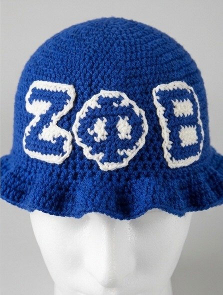 Zeta Phi Beta ΖΦΒ Ruffled Crochet Bucket Hat - Blue & White Knitted Greek Letters (2 Colorways) - Image 2