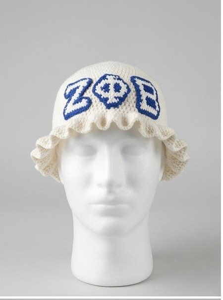 Zeta Phi Beta ΖΦΒ Ruffled Crochet Bucket Hat - Blue & White Knitted Greek Letters (2 Colorways)