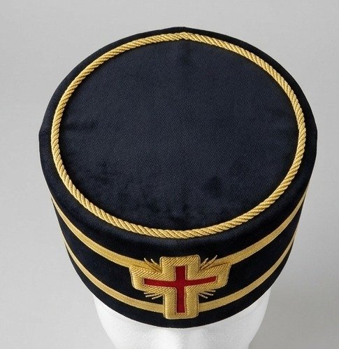 Black Velvet Ceremonial Crown Cap with Gold Cross Emblem - Knights Templar Regalia - Image 3