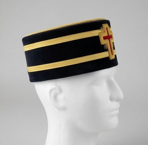 Black Velvet Ceremonial Crown Cap with Gold Cross Emblem - Knights Templar Regalia - Image 4