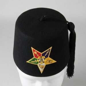 Alternative view of Order of the Eastern Star (OES) Black Fez Cap with Black Tassel
